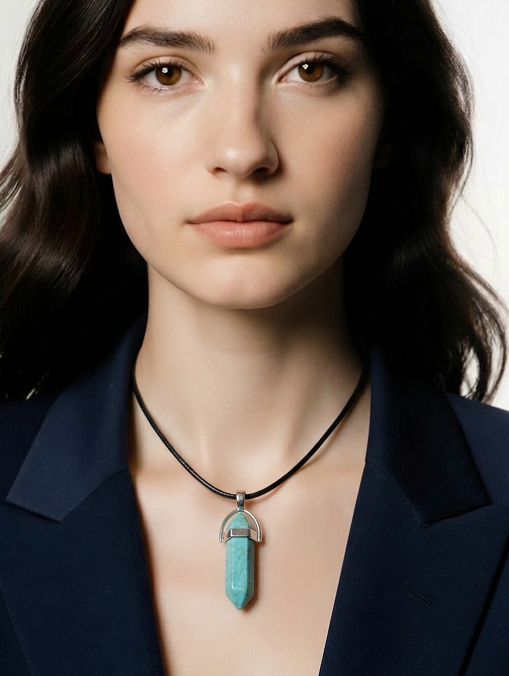 African Turquoise Hex Crystal Point Pendant Necklace Double Terminated Gemstone